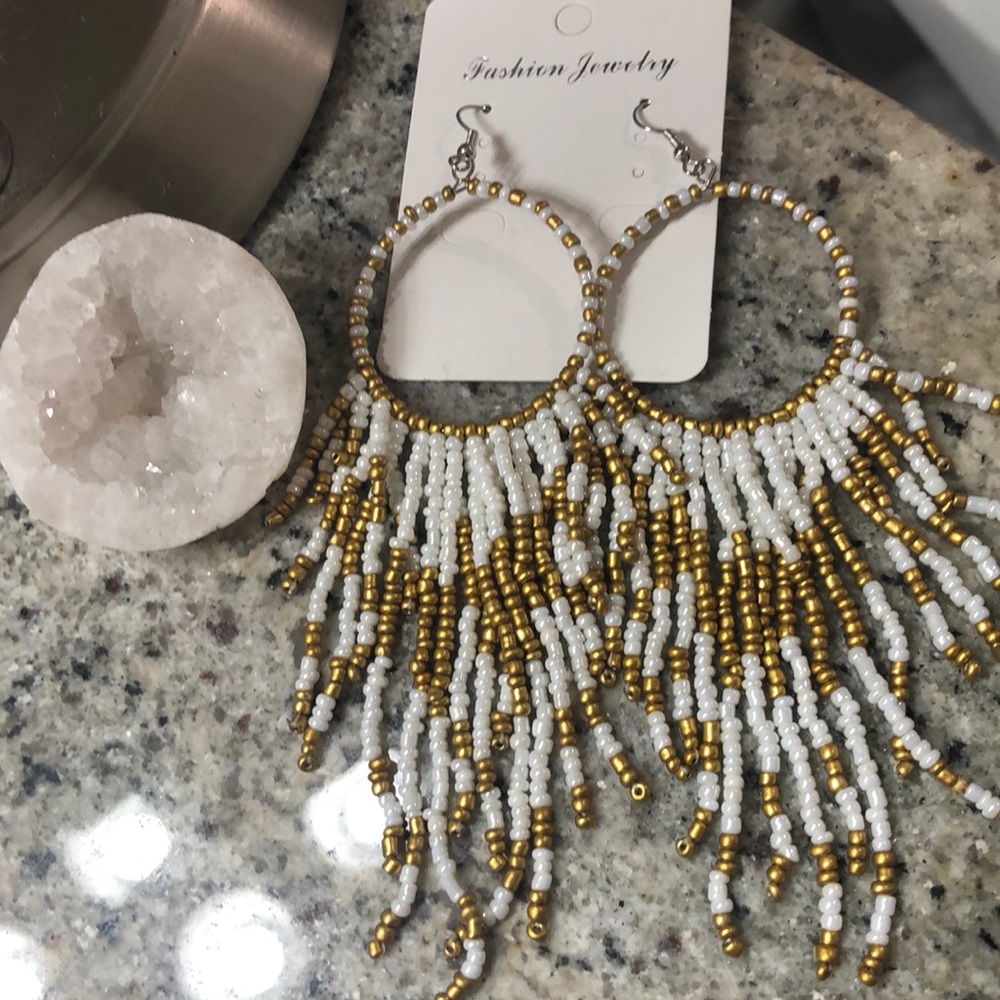 3/$30 Gold & White Sea Bead Earrings